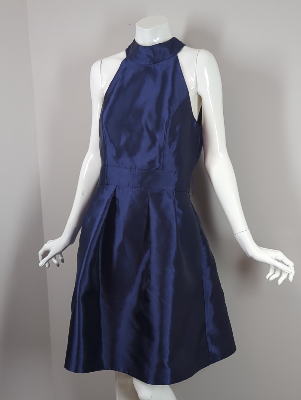 Eliza J Navy Halter Satin Fit-and-Flare Dress Pockets Formal Wedding Guest 6